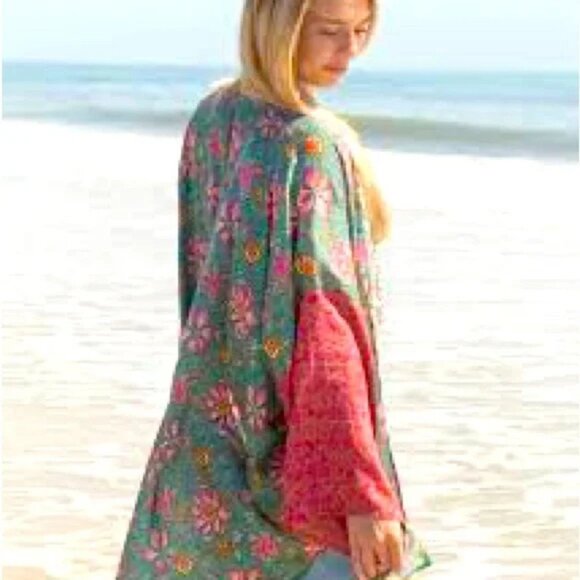 Natural Life Pink Lilies Mix Florals Sierra Mixed Print Kimono Size S/M 41240 - Picture 2 of 9